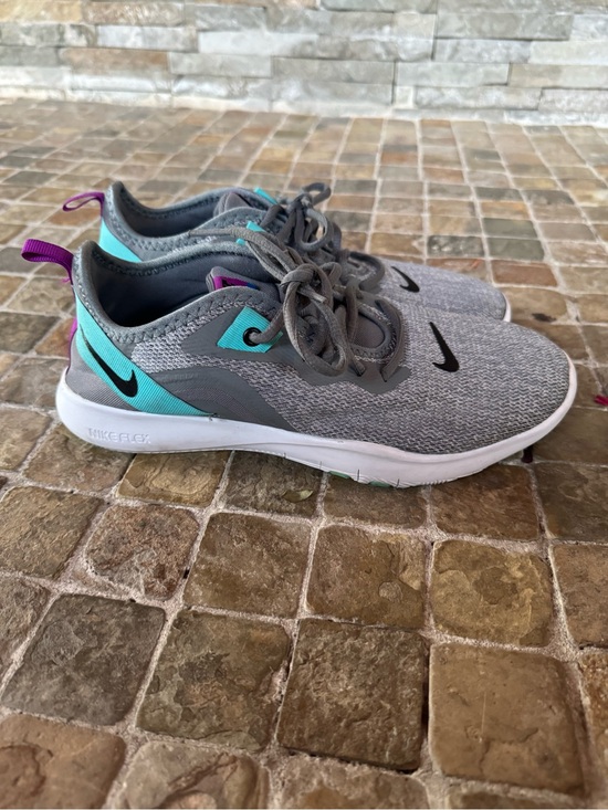 Nike Shoes - Nike Gray Knit Sneakers with Teal & Purple Accents